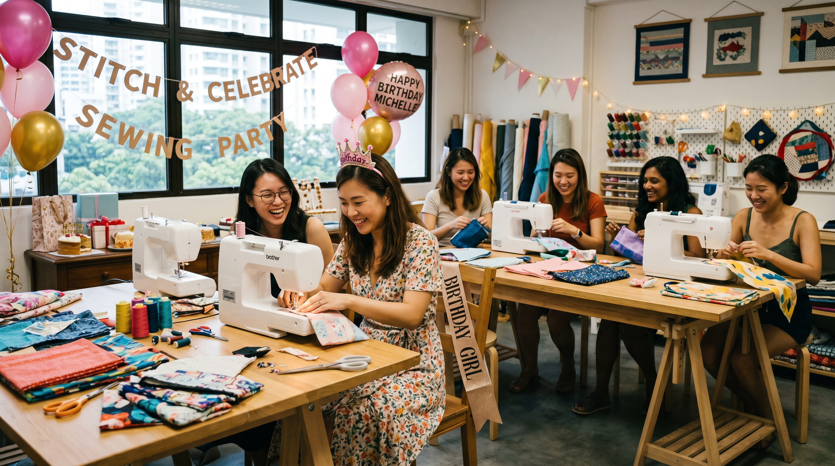 A bride-to-be and her besties laughing and crafting together during a private hen&